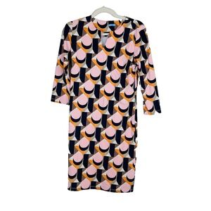 J McLaughlin Catalina Cloth Sheath Dress Geometric Artsy Preppy Retro Size Small
